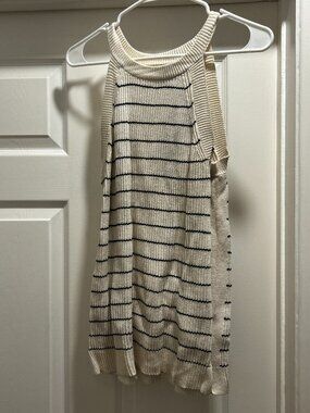 White Sweater Tank with Navy Stripes
